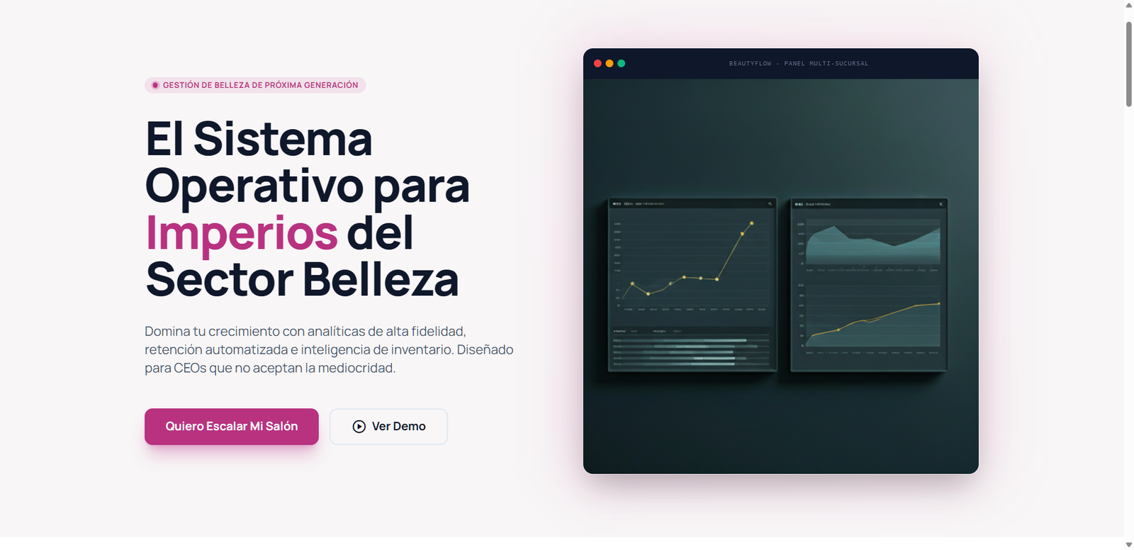 Screenshot of Beauty SAAS landing page